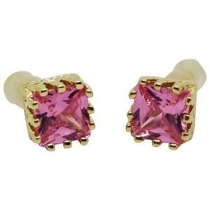 18 karat plated Sterling Silver 2ct Princess cut Pink Created Sapphire Earrings